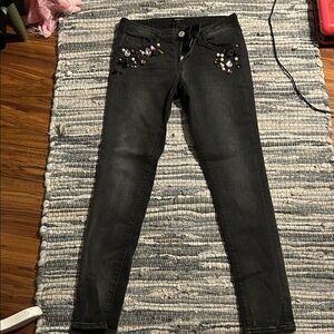 Black Skinny Jeans with Decorative Bead Embellishments